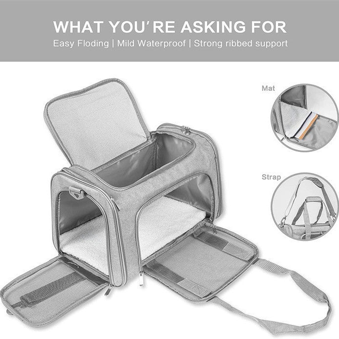 HKM-911891 Portable Foldable Hand-held Cat Carrier Bag in Solid Colors - Light and Dark Gray & Royal Blue Options