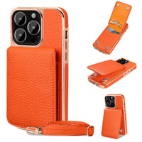 HKM-911955 Litchi Pattern Wallet Lanyard Phone Case for iPhone 14 Series and iPhone 13/12/11 Models