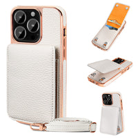 HKM-911955 Litchi Pattern Wallet Lanyard Phone Case for iPhone 14 Series and iPhone 13/12/11 Models