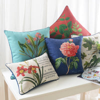 HKM-912019 Floral Plant Pattern Cushion Cover - 45x45cm, Blended Material, Multiple Colors Available