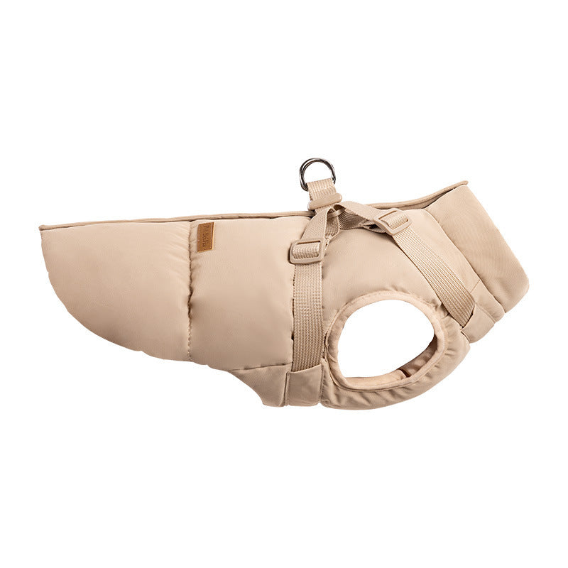 HKM-912339 Warm Thick Windproof Dog Clothes in Smoke Powder and Khaki Beige, Sizes S-5XL