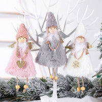HKM-912467 Plush Girl Doll Christmas Tree Pendant - Soft Fabric Ornament in White, Pink, and Gray, 20x10cm
