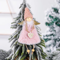 HKM-912467 Plush Girl Doll Christmas Tree Pendant - Soft Fabric Ornament in White, Pink, and Gray, 20x10cm