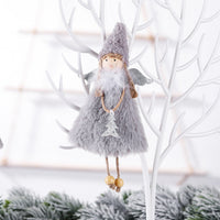 HKM-912467 Plush Girl Doll Christmas Tree Pendant - Soft Fabric Ornament in White, Pink, and Gray, 20x10cm