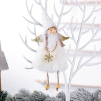 HKM-912467 Plush Girl Doll Christmas Tree Pendant - Soft Fabric Ornament in White, Pink, and Gray, 20x10cm