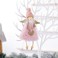 HKM-912467 Plush Girl Doll Christmas Tree Pendant - Soft Fabric Ornament in White, Pink, and Gray, 20x10cm