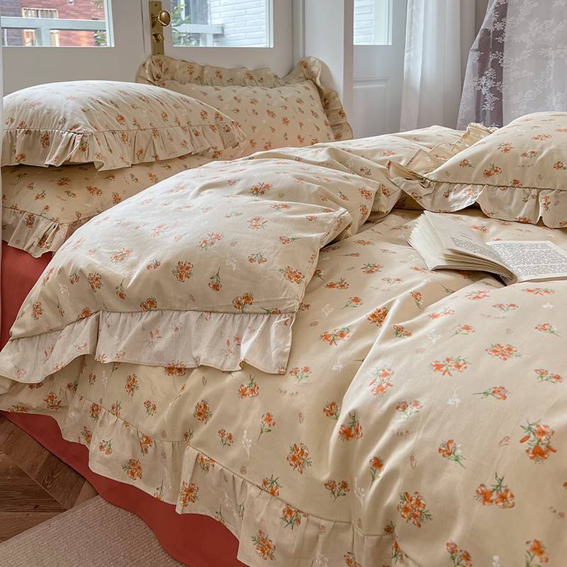 HKM-912659 Spring and Autumn Floral Cotton Bedding Set for 0.9m to 1.8m Beds