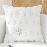 HKM-912915 Plush Snowflake Sequin Rabbit Hair Pillow Cover - Decorative Cushion Cover in Gold and Silver 45x45cm