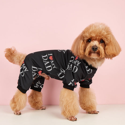 HKM-913107 Lightweight Summer Dog Jumpsuit in Black and White - Casual Four-Corner Sweater Design