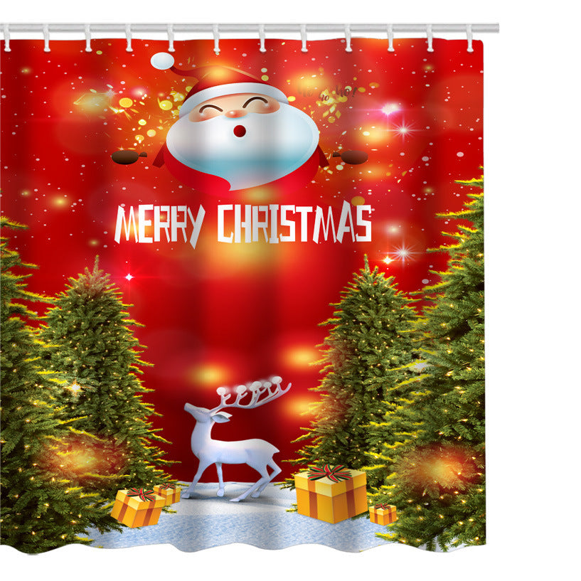 HKM-913171 Christmas Cartoon Shower Curtain - Modern Polyester Design, Multiple Sizes Available