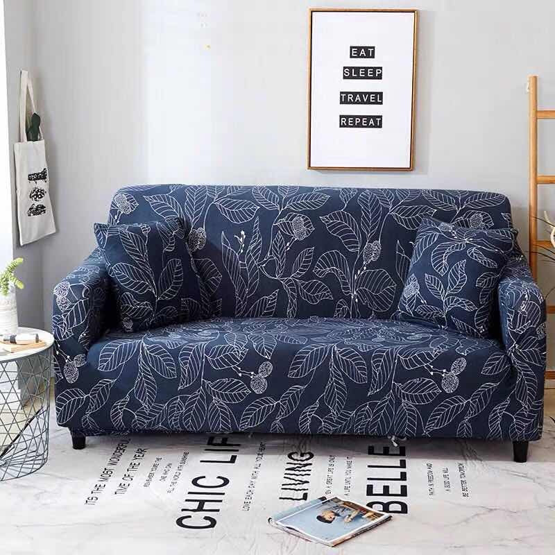 HKM-913235 Elastic Sofa Cover in Blue - High-Density Fabric with Non-Slip Design for Living Room, Easy Fit, Machine Washable