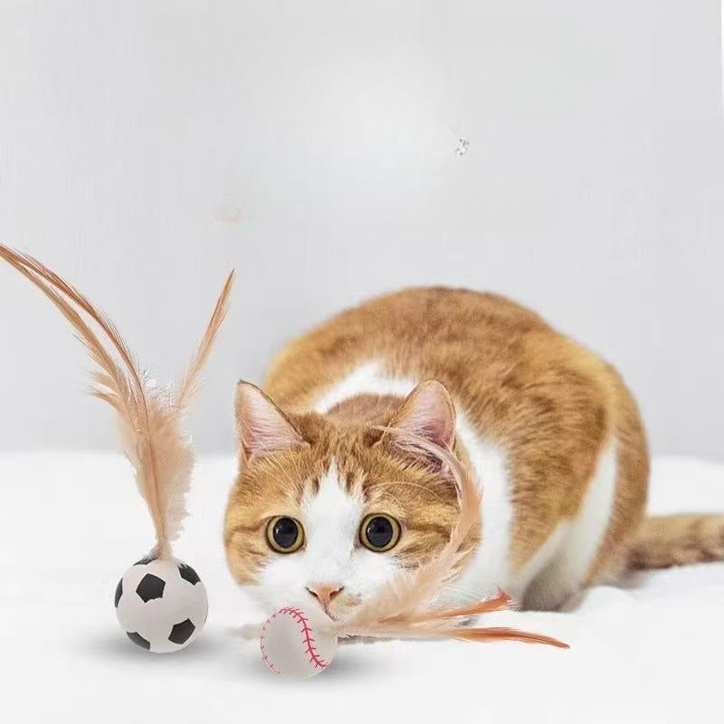 HKM-913299 Interactive Cat Feather Bouncy Balls for Self-Entertainment and Exercise
