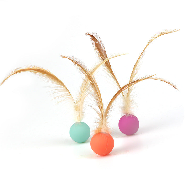 HKM-913299 Interactive Cat Feather Bouncy Balls for Self-Entertainment and Exercise