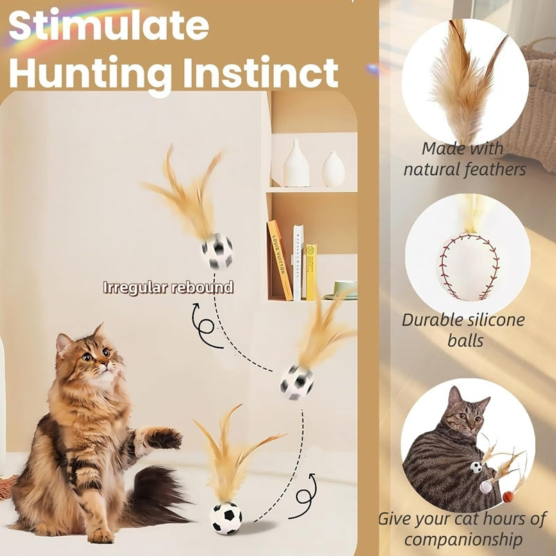 HKM-913299 Interactive Cat Feather Bouncy Balls for Self-Entertainment and Exercise