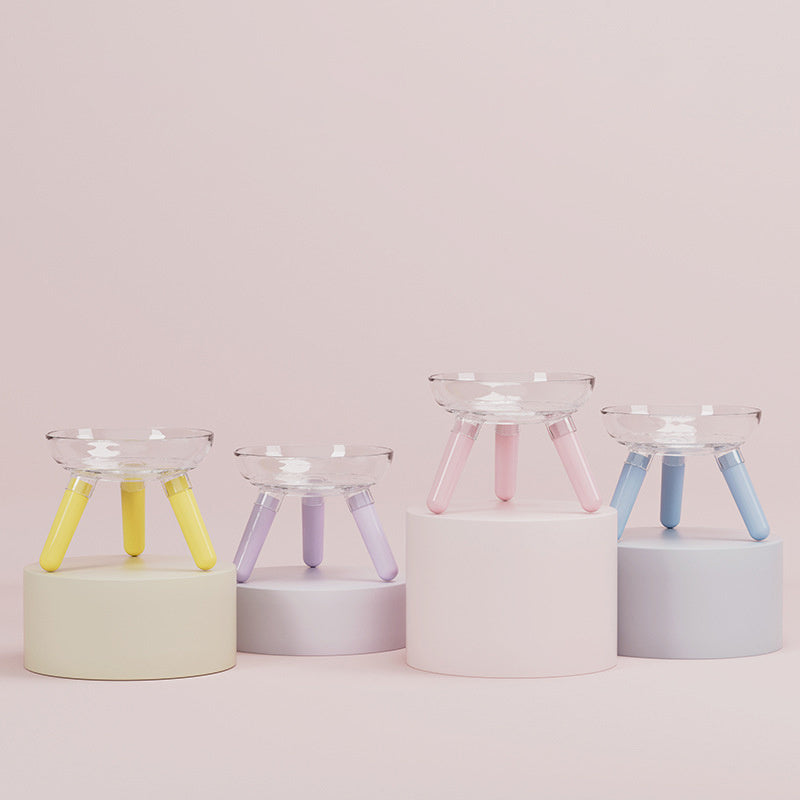 HKM-913363 Anti-Knock Transparent Glass Feeding Bowl for Cats and Dogs - Stable Triangle Design, Multiple Colors Available
