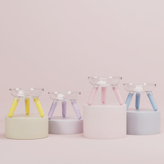HKM-913363 Anti-Knock Transparent Glass Feeding Bowl for Cats and Dogs - Stable Triangle Design, Multiple Colors Available