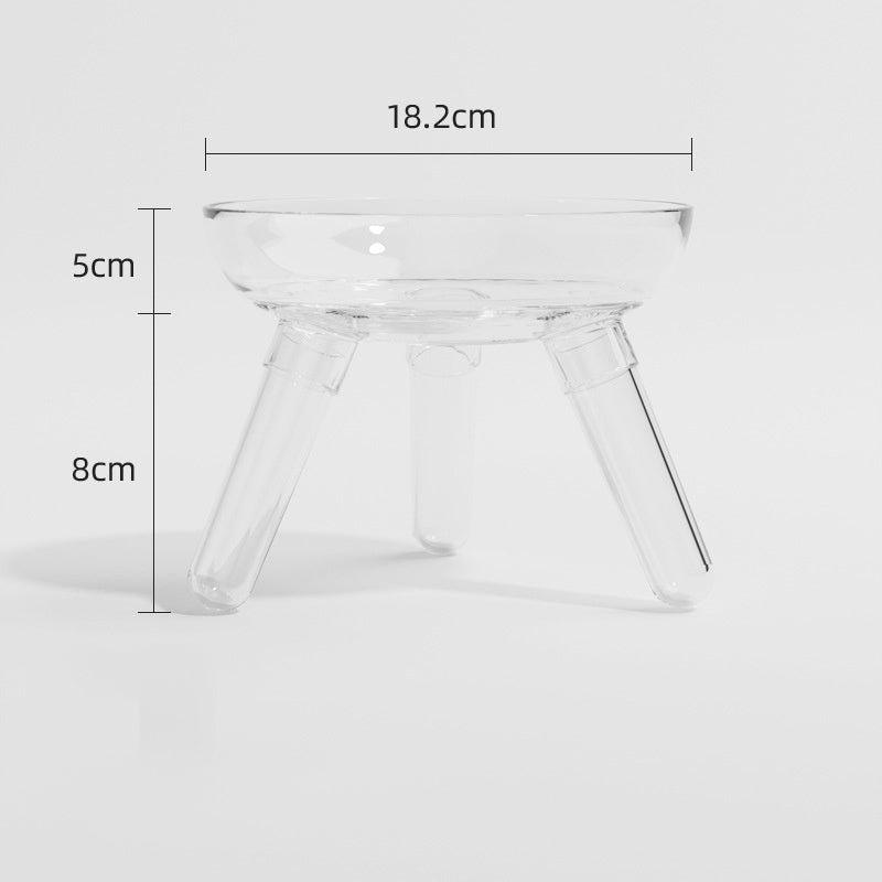 HKM-913363 Anti-Knock Transparent Glass Feeding Bowl for Cats and Dogs - Stable Triangle Design, Multiple Colors Available