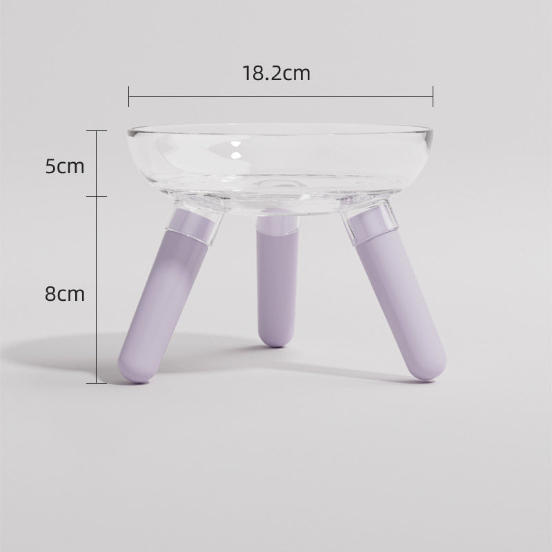 HKM-913363 Anti-Knock Transparent Glass Feeding Bowl for Cats and Dogs - Stable Triangle Design, Multiple Colors Available
