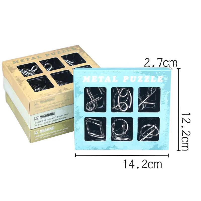 HKM-913427 Interlocking Metal Wire Puzzle Set - 6 Mind Teasers for Ages 7+ - Educational DIY Game