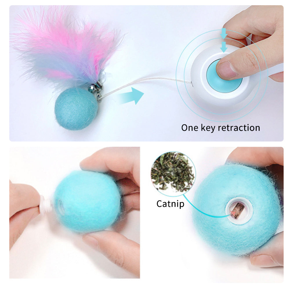 HKM-913491 Automatic Telescopic Cat Toy with Wool Ball and 1.5m Line – Pink Color