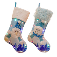 HKM-913619 Luminous Plush Christmas Socks Gift Bag with Lights - Santa & Snowman Styles