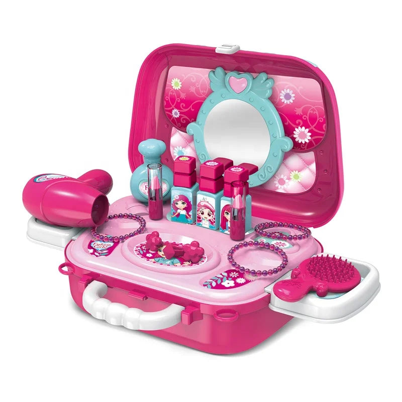 KTX-913683 Princess Makeup Kit for Kids - Pretend Play Beauty Set in Portable Box for Ages 2-7