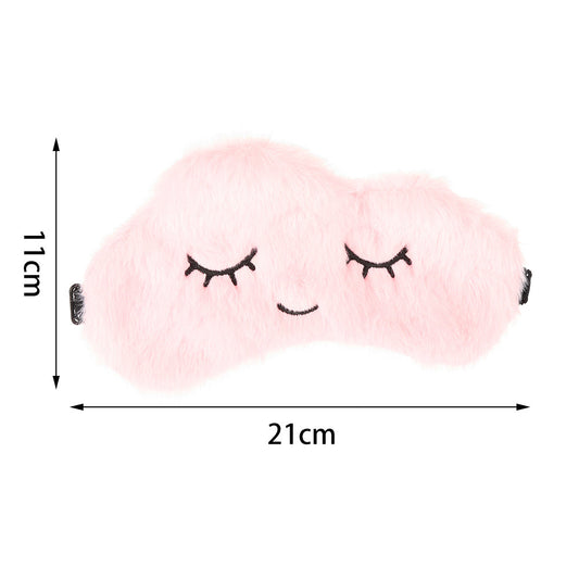 HKM-913683 Soft Plush Cartoon Blindfold in Cherry Blossom Pink, Sky Blue, and White Clouds