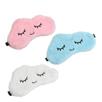 HKM-913683 Soft Plush Cartoon Blindfold in Cherry Blossom Pink, Sky Blue, and White Clouds