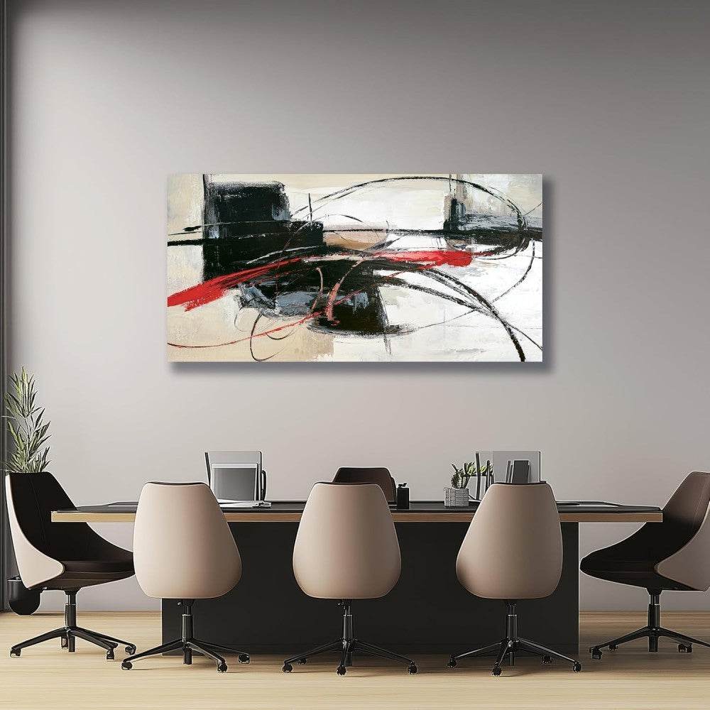 HKM-913939 Abstract Lines Handmade Oil Painting on Canvas - Unstretched Wall Art for Home Decor