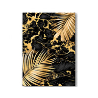 HKM-914003 Black Gold Marble Tropical Plants Canvas Art - Modern Rectangular Painting