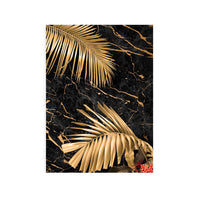 HKM-914003 Black Gold Marble Tropical Plants Canvas Art - Modern Rectangular Painting