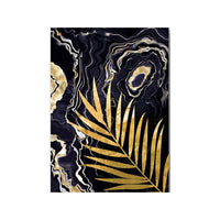 HKM-914003 Black Gold Marble Tropical Plants Canvas Art - Modern Rectangular Painting