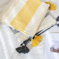 HKM-914003 Cotton Stripe Tassel Blanket for Spring and Autumn, 130x170cm, Muman-Yellow and Muman-Gray Options