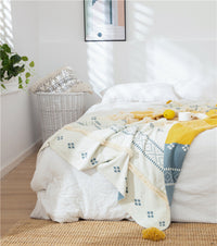 HKM-914003 Cotton Stripe Tassel Blanket for Spring and Autumn, 130x170cm, Muman-Yellow and Muman-Gray Options