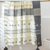 HKM-914003 Cotton Stripe Tassel Blanket for Spring and Autumn, 130x170cm, Muman-Yellow and Muman-Gray Options