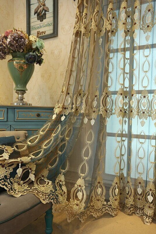 HKM-914707 Stylish Embossed Embroidered Window Screens for Living Room and Bedroom in Versatile Designs