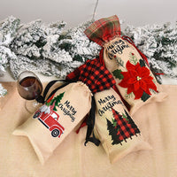 HKM-914771 Festive Christmas Wine Bottle Set in Linen Cloth - 36CM Length, 15CM Width