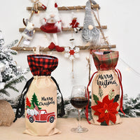 HKM-914771 Festive Christmas Wine Bottle Set in Linen Cloth - 36CM Length, 15CM Width