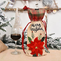 HKM-914771 Festive Christmas Wine Bottle Set in Linen Cloth - 36CM Length, 15CM Width