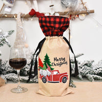 HKM-914771 Festive Christmas Wine Bottle Set in Linen Cloth - 36CM Length, 15CM Width