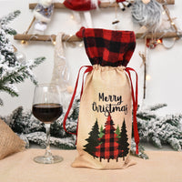 HKM-914771 Festive Christmas Wine Bottle Set in Linen Cloth - 36CM Length, 15CM Width