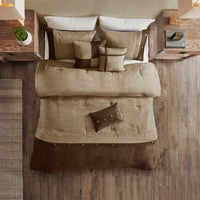HKM-914835 Faux Suede 7-Piece Comforter Set in Grey, Tan, and Brown for King/Queen/California King Beds