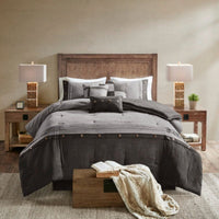 HKM-914835 Faux Suede 7-Piece Comforter Set in Grey, Tan, and Brown for King/Queen/California King Beds