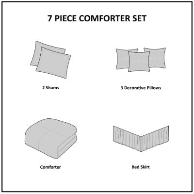 HKM-914835 Faux Suede 7-Piece Comforter Set in Grey, Tan, and Brown for King/Queen/California King Beds