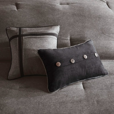 HKM-914835 Faux Suede 7-Piece Comforter Set in Grey, Tan, and Brown for King/Queen/California King Beds