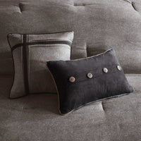 HKM-914835 Faux Suede 7-Piece Comforter Set in Grey, Tan, and Brown for King/Queen/California King Beds