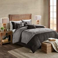 HKM-914835 Faux Suede 7-Piece Comforter Set in Grey, Tan, and Brown for King/Queen/California King Beds