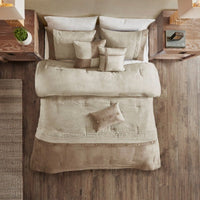 HKM-914835 Faux Suede 7-Piece Comforter Set in Grey, Tan, and Brown for King/Queen/California King Beds
