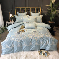 HKM-914835 Pure Cotton Four-Piece Bed Sheet Duvet Cover Set with Embroidery in Various Colors