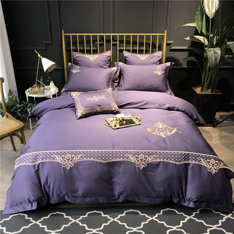 HKM-914835 Pure Cotton Four-Piece Bed Sheet Duvet Cover Set with Embroidery in Various Colors